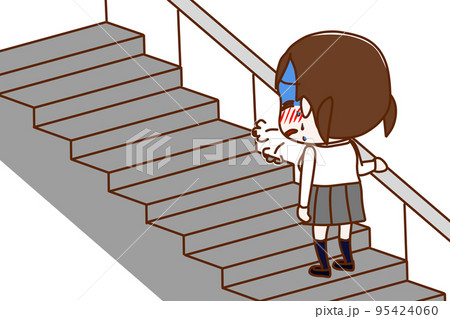 (全身斜め後ろ)階段を上っている途中で呼吸ができずとても苦しんでいる女子学生 (全身斜め後ろ)階段を上っている途中で呼吸ができずとても苦しんでいる女子学生 95424060