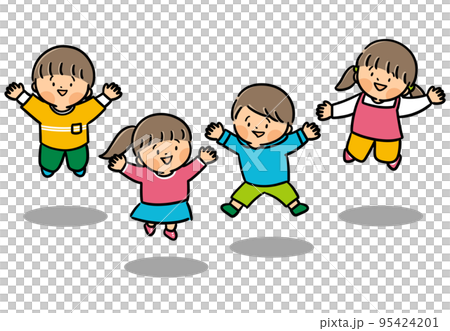 快樂的孩子們帶著微笑跳躍 95424201
