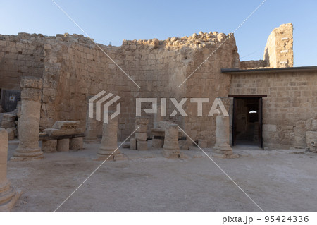 Mount Herodion and the ruins of the fortress of King Herod inside an artificial crater. The Judaean Desert, West Bank. Mount Herodion and the ruins of the fortress of King Herod inside an artificial crater. The Judaean Desert, West Bank. 95424336