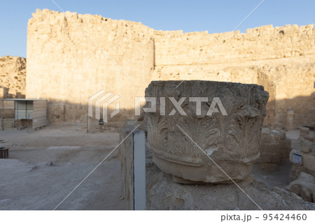 Mount Herodion and the ruins of the fortress of King Herod inside an artificial crater. The Judaean Desert, West Bank. Mount Herodion and the ruins of the fortress of King Herod inside an artificial crater. The Judaean Desert, West Bank. 95424460