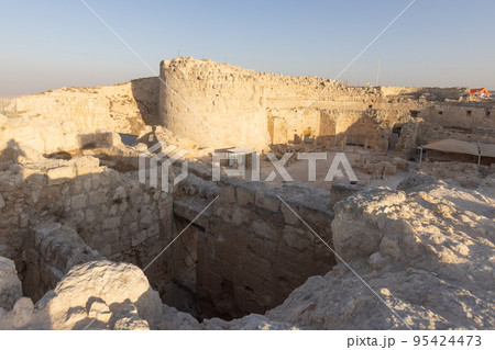 Mount Herodion and the ruins of the fortress of King Herod inside an artificial crater. The Judaean Desert, West Bank. Mount Herodion and the ruins of the fortress of King Herod inside an artificial crater. The Judaean Desert, West Bank. 95424473