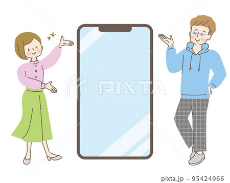 スマートフォンで説明する若い男女 スマートフォンで説明する若い男女 95424966