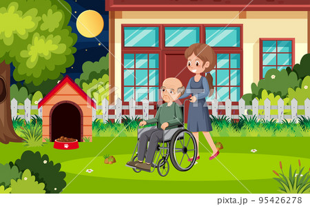 Senior patient on wheelchair with caregiver Senior patient on wheelchair with caregiver 95426278