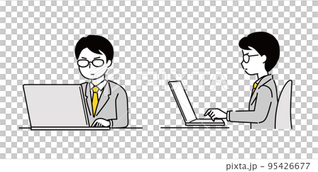 パソコンを操作する眼鏡のビジネスマン 95426677