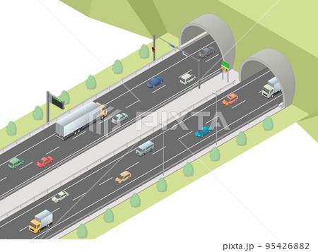 アイソメトリック図法で描いた高速道路のトンネル出入口のイメージ[B]（無地） 95426882