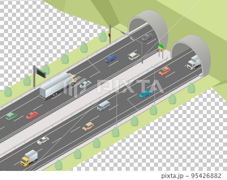 アイソメトリック図法で描いた高速道路のトンネル出入口のイメージ[B]（無地） 95426882