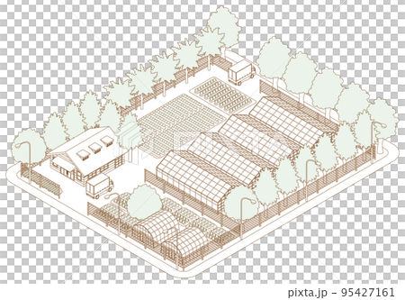 Three-dimensional view of the townscape. Cityscape. Line drawing illustration. 95427161