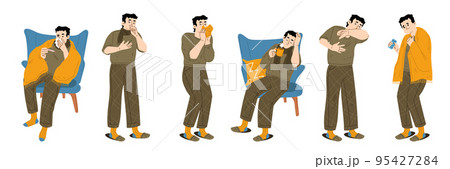 Sick man, person with viral infection symptoms 95427284