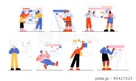 People organize work, planning tasks with calendarのイラスト素材 [95427325 ...