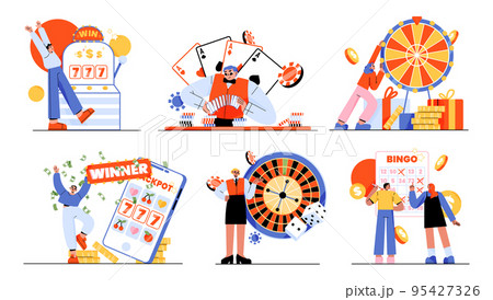 People playing casino gamble games isolated set 95427326