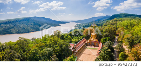 Panorama Landscape Of Big Buddha on the mountain and lake in Wat Pa Si Phothiyan at Lam Phra Phloeng Dam, Nakhon Ratchasima, Thailand 95427373