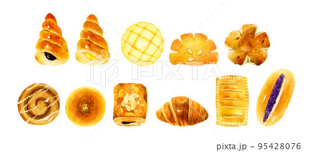菓子パンのセット　手描き水彩イラスト素材集 95428076