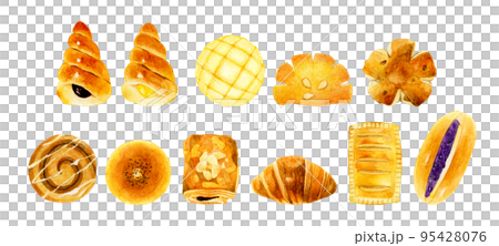 菓子パンのセット　手描き水彩イラスト素材集 95428076