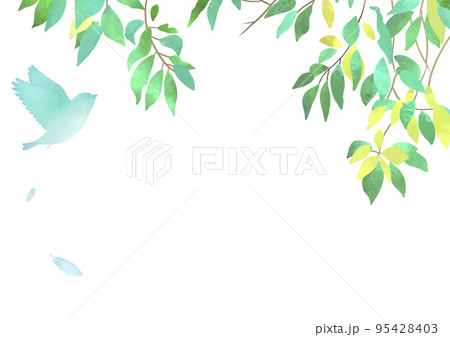 水彩の葉と鳥　ボタニカルフレーム 95428403
