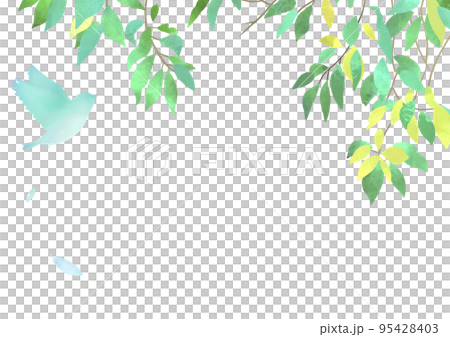 水彩の葉と鳥　ボタニカルフレーム 95428403