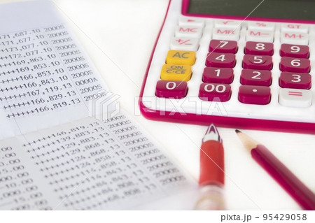 passbook bank with calculator for business work arrangement flat lay style passbook bank with calculator for business work arrangement flat lay style 95429058