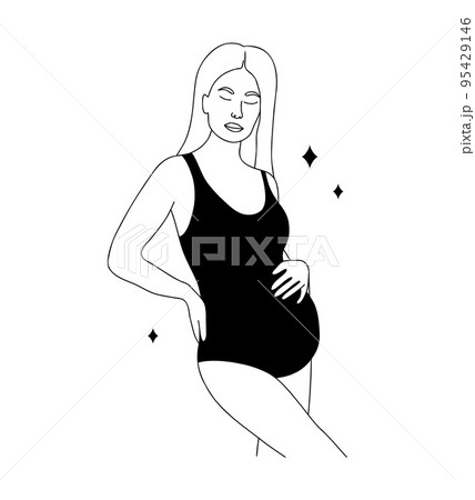 Linear pregnant woman. Abstract female - Stock Illustration