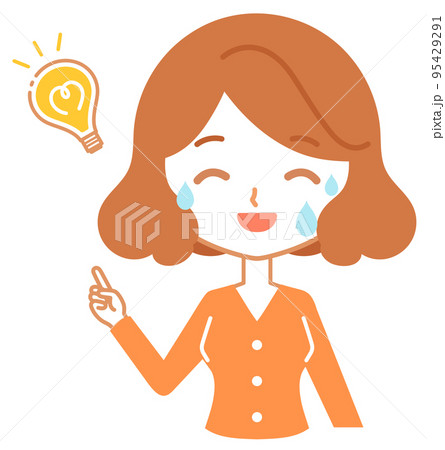 閃く電球と指差す女性の上半身-焦る 閃く電球と指差す女性の上半身-焦る 95429291