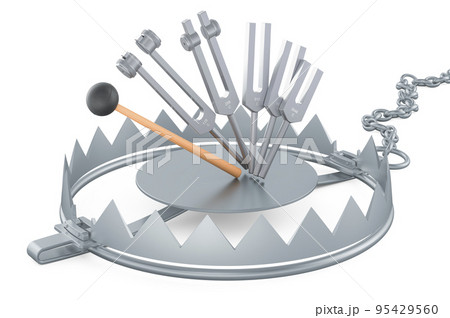 Bear trap with medical tuning forks, 3D rendering Bear trap with medical tuning forks, 3D rendering 95429560