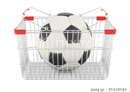Shopping basket with soccer ball, 3D rendering 95429584