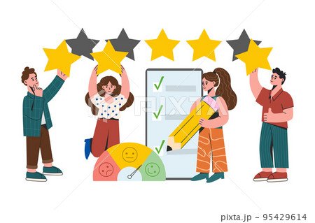 Customer feedback with questionnaire, starts and emotions scale Customer feedback with questionnaire, starts and emotions scale 95429614