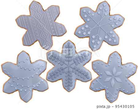 シックなカラーのアイシングでデコレーションした雪の結晶のクッキーのリアルなイラス シックなカラーのアイシングでデコレーションした雪の結晶のクッキーのリアルなイラス 95430105