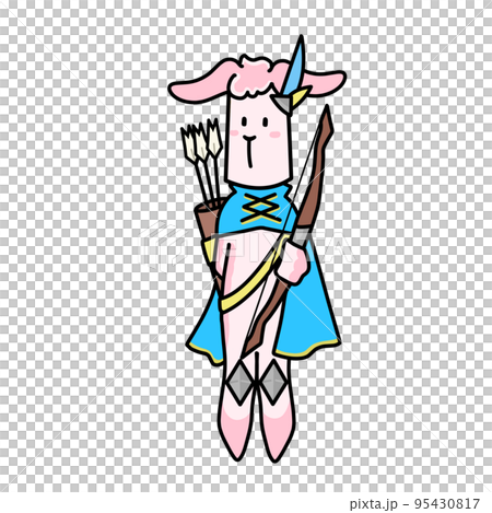 弓使いの姿のうさぎのイラスト　RPGゲーム風　 95430817