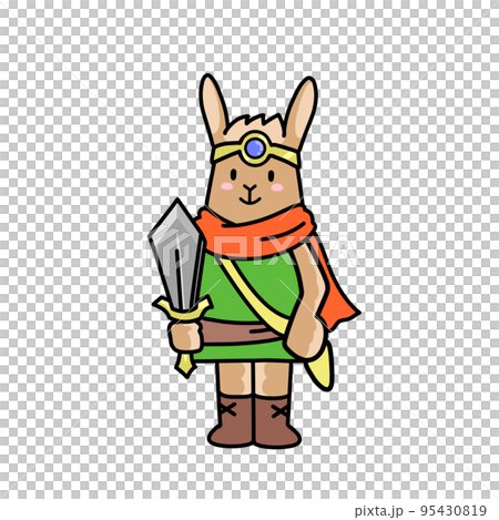 勇者の姿をしたうさぎのイラスト　RPGゲーム風 95430819
