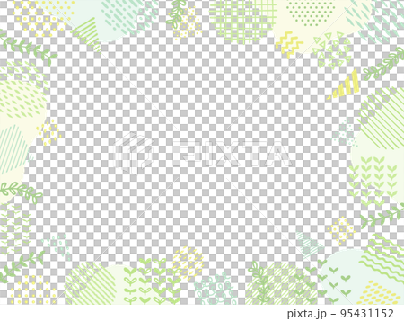 手繪風格的綠色植物框架和幾何圖案 95431152