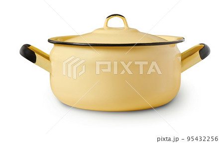 Front view of yellow enamel cooking pot 95432256