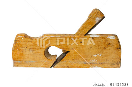 Wooden planer isolated on white background. A carpenter's planer cut out of the background. Wooden planer isolated on white background. A carpenter's planer cut out of the background. 95432583