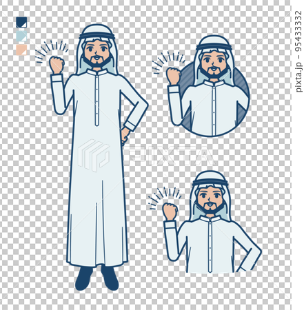 一個穿著白色服裝的阿拉伯男子做膽量姿勢的插圖 95433332