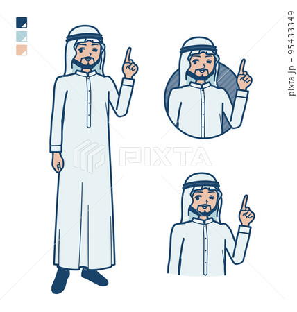 白い衣装を着たアラビア人男性が指差ししているイラスト 95433349