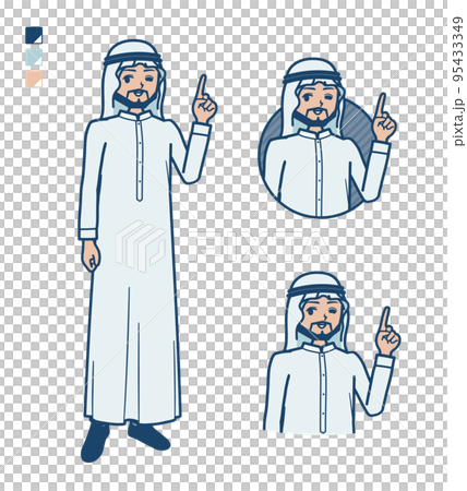 白い衣装を着たアラビア人男性が指差ししているイラスト 95433349