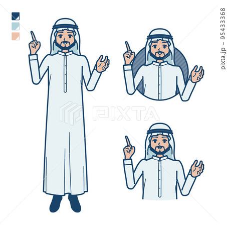 白い衣装を着たアラビア人男性が話しているイラスト 95433368