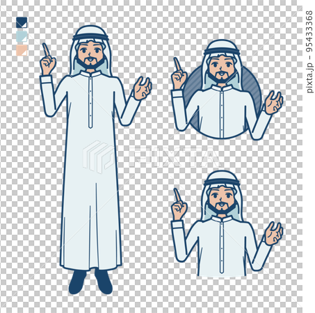 白い衣装を着たアラビア人男性が話しているイラスト 95433368
