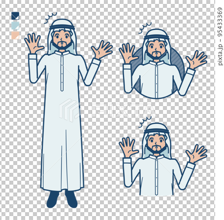 白い衣装を着たアラビア人男性が驚いているイラスト 95433369