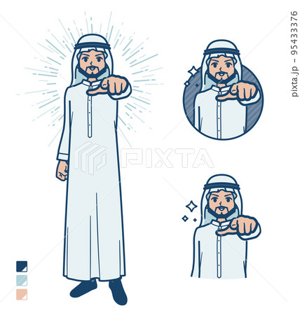 白い衣装を着たアラビア人男性が正面を指差しているイラスト 白い衣装を着たアラビア人男性が正面を指差しているイラスト 95433376