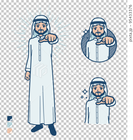 白い衣装を着たアラビア人男性が正面を指差しているイラスト 白い衣装を着たアラビア人男性が正面を指差しているイラスト 95433376