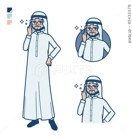 白い衣装を着たアラビア人男性が眼鏡をクイっとしているイラスト 95433379