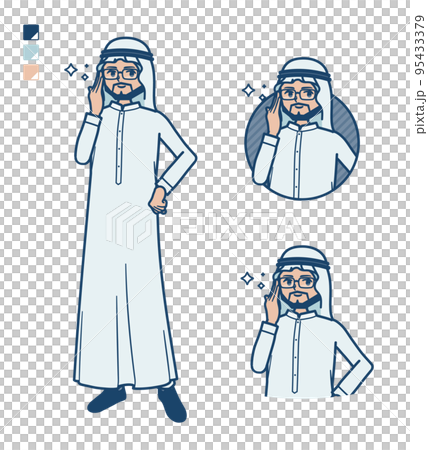 白い衣装を着たアラビア人男性が眼鏡をクイっとしているイラスト 95433379