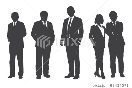 Business people group gray silhouettes pose on white background, flat line vector and illustration. Business people group gray silhouettes pose on white background, flat line vector and illustration. 95434071