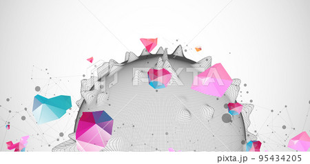 Sphere or virus theme with connected lines in technology style. Wireframe illustration. Abstract 3d grid design. Sphere or virus theme with connected lines in technology style. Wireframe illustration. Abstract 3d grid design. 95434205