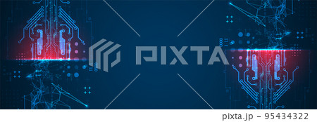 Abstract background on technological and scientific topics. Plexus effect with various techno details with a place under the text. Vector format. 95434322