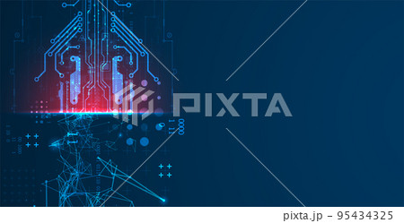 Abstract background on technological and scientific topics. Plexus effect with various techno details with a place under the text. Vector format. 95434325