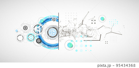 Abstract background on technological and scientific topics. Plexus effect with various techno details with a place under the text. Vector format. 95434368