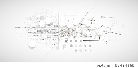 Abstract background on technological and scientific topics. Plexus effect with various techno details with a place under the text. Vector format. 95434369