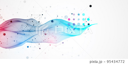 The abstract wave is made in a frame style in a bright gradient color. Template for science and technology presentation. 95434772