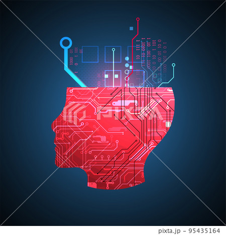 Abstract background on the theme of artificial intelligence. Head shape with technological elements inside the contour. Abstract background on the theme of artificial intelligence. Head shape with technological elements inside the contour. 95435164