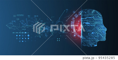 Abstract background on the theme of artificial intelligence. Head shape with technological elements inside the contour. Abstract background on the theme of artificial intelligence. Head shape with technological elements inside the contour. 95435285